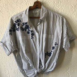 Madewell Striped & Embroidered Floral Button Up
